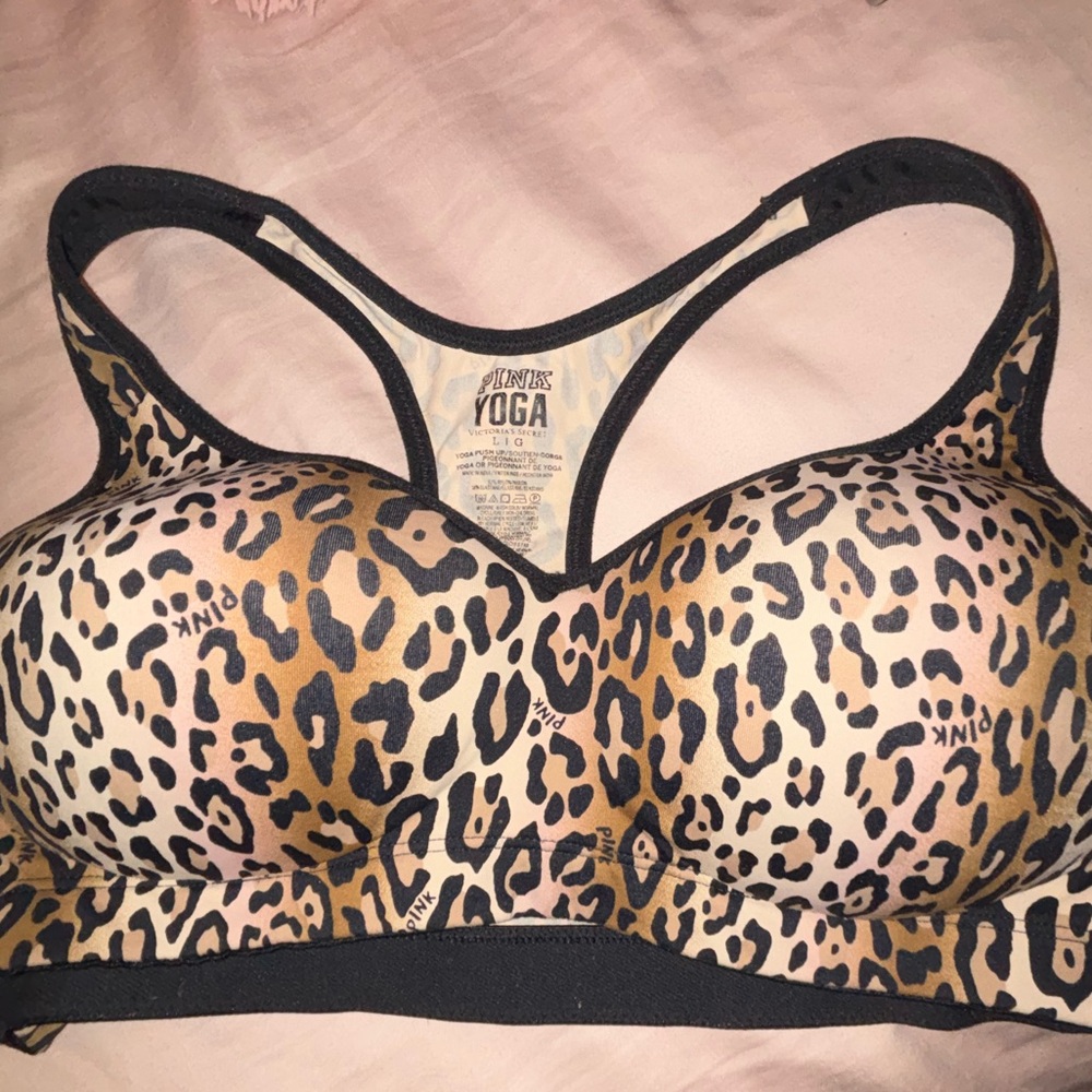 Victoria Secret Cheetah Padded Push Up Athletic Sports Bra Size L